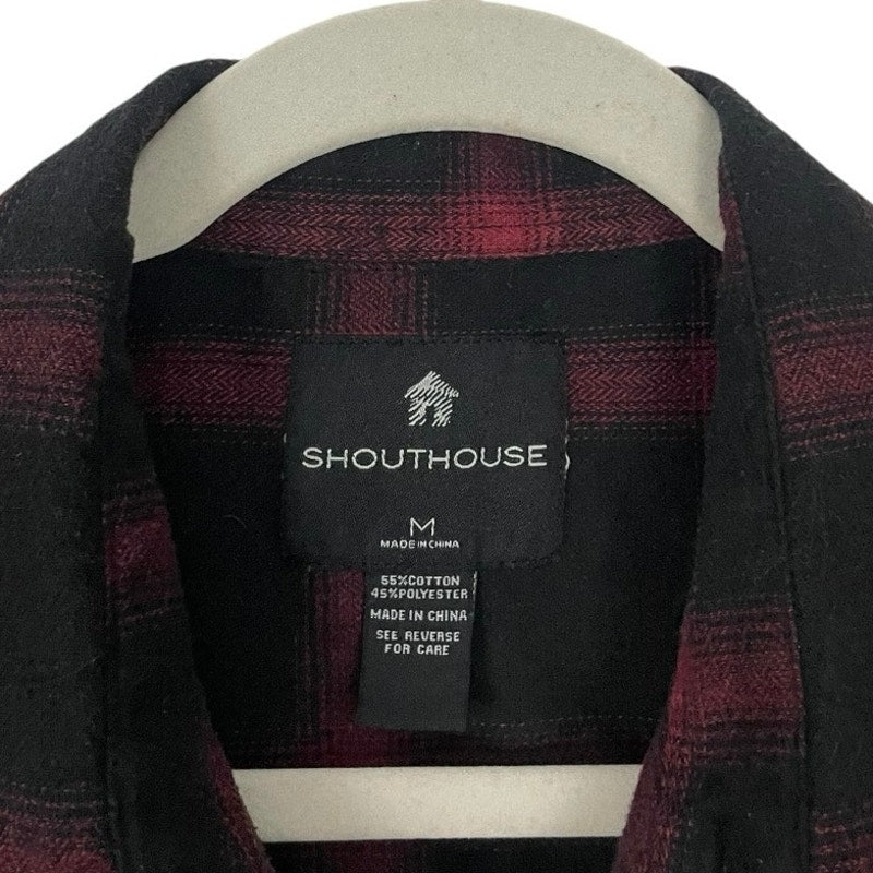 Shouthouse Mens Red & Black Plaid Long Sleeve Button Down Flannel Shirt