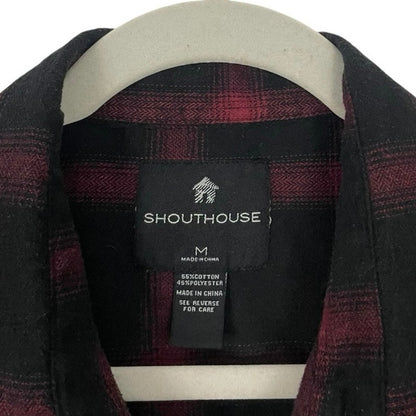 Shouthouse Mens Red & Black Plaid Long Sleeve Button Down Flannel Shirt