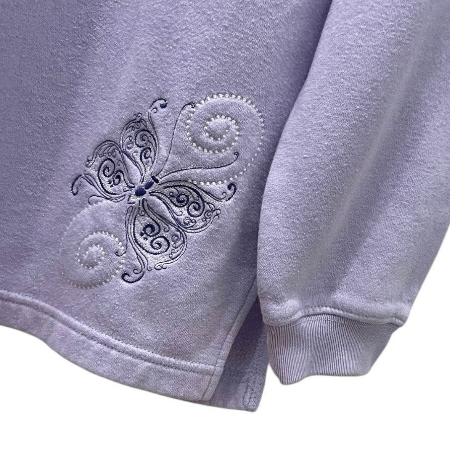 Blair Vintage Purple Butterfly Embroidered White Double Collar Sweatshirt