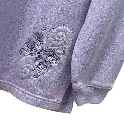 Blair Vintage Purple Butterfly Embroidered White Double Collar Sweatshirt