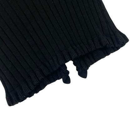 Better Be Black Ribbed Cropped Button Down Ruffled Short Sleeve Top