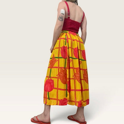 Moda Spiegel Yellow & Red Tulip Print Side Slit Maxi Skirt