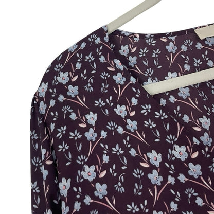 LOFT Purple Floral Button Down Long Sleeve Blouse