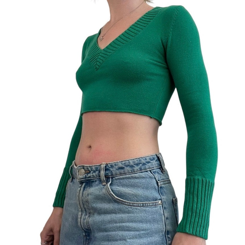 Forever 21 Green Cropped V-Neck Sweater