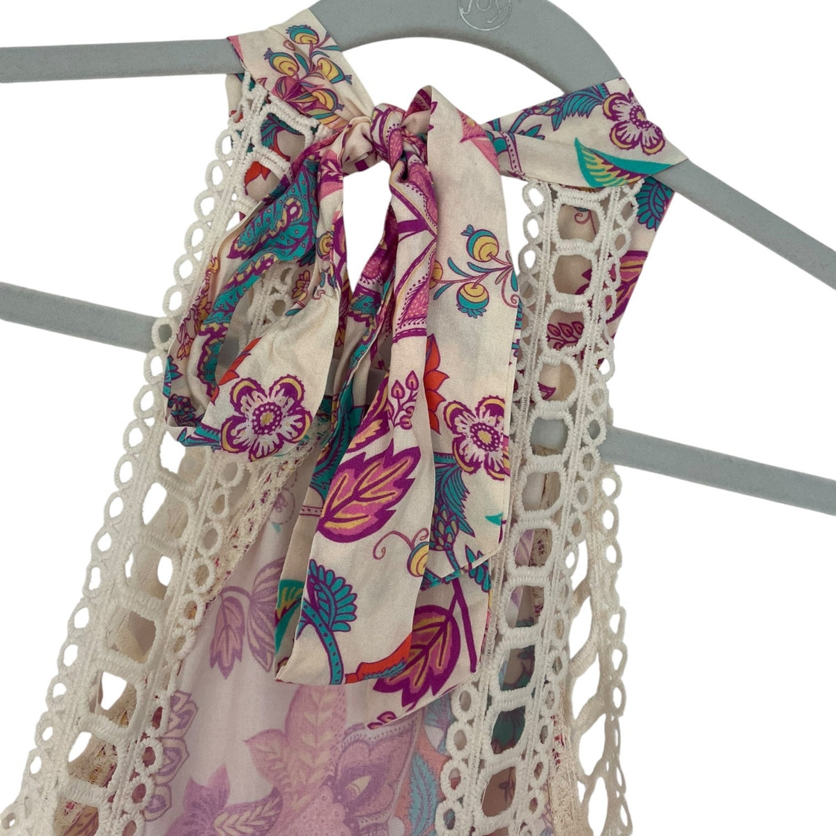 NWT Cupshe Boho Botanical Crochet Trim Halter Neck Mini Dress