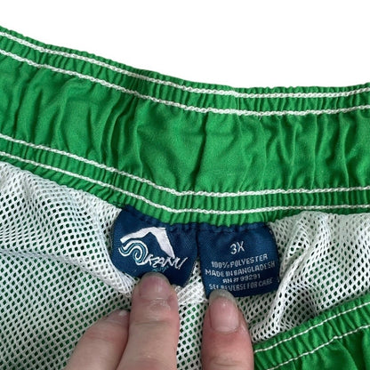 Kanu Surf Mens Green & White Stripe Swim Trunks