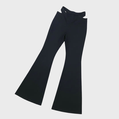 Adika Black Cutout Waist Flare Pants