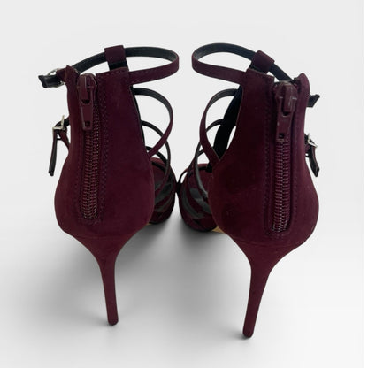Express Burgundy Faux Suede Strappy Cage Stiletto Heels