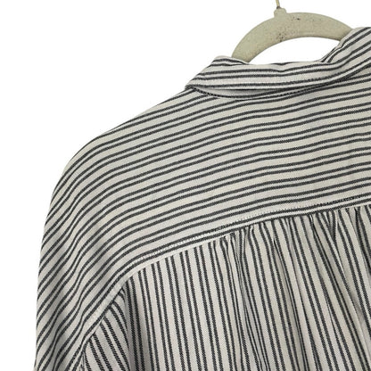 Universal Thread White & Grey Striped Button Down Cuffed Sleeve Blouse