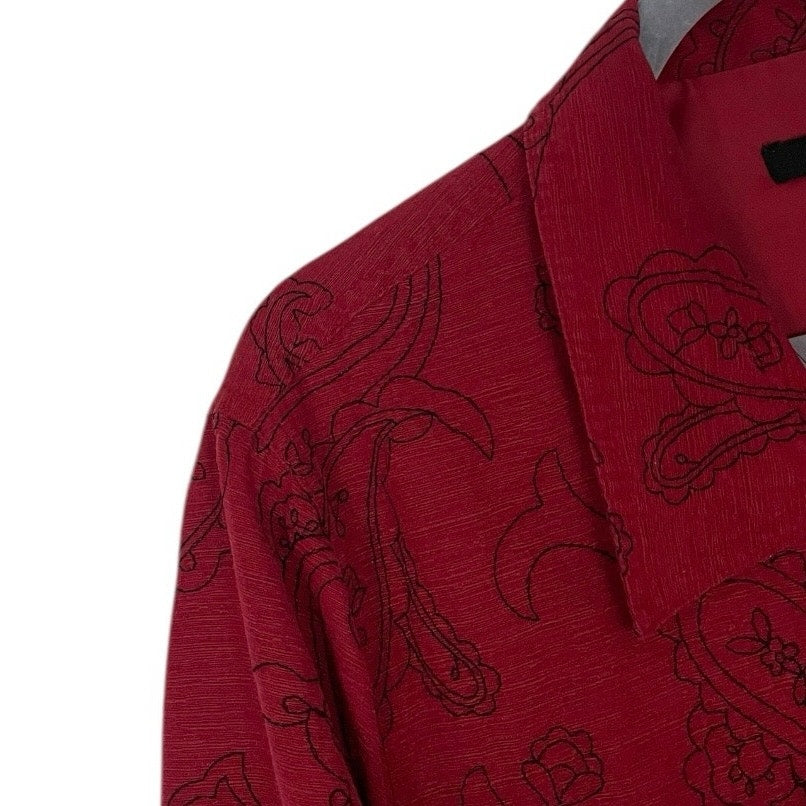 Silk Land Vintage Red & Black Paisley Embroidered Button Down Jacket
