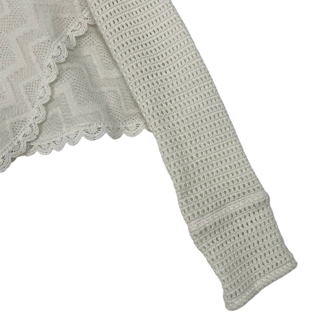 Free People White Lace Trim Sheer Knit Cross Front Sweater