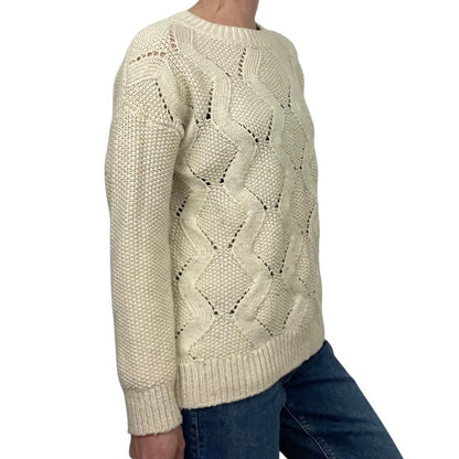 H&M Cream Zig-Zag Knit Crewneck Sweater