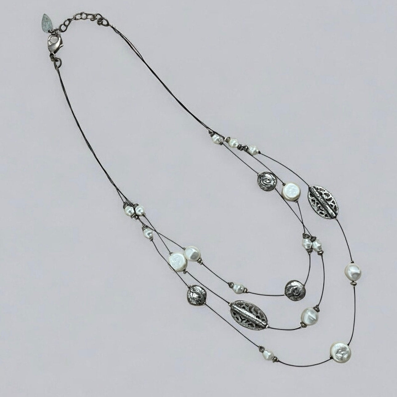 Vintage Silver & Pearl Beaded Layered Necklace