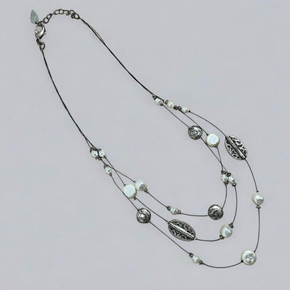 Vintage Silver & Pearl Beaded Layered Necklace