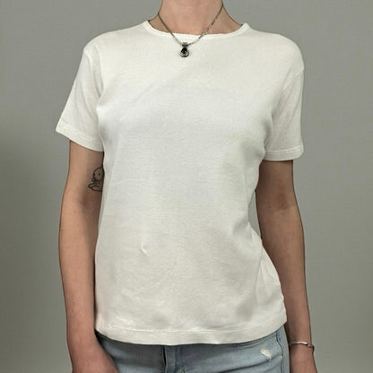 J. Crew Vintage White Short Sleeve Ruffled Trim Crewneck Blouse