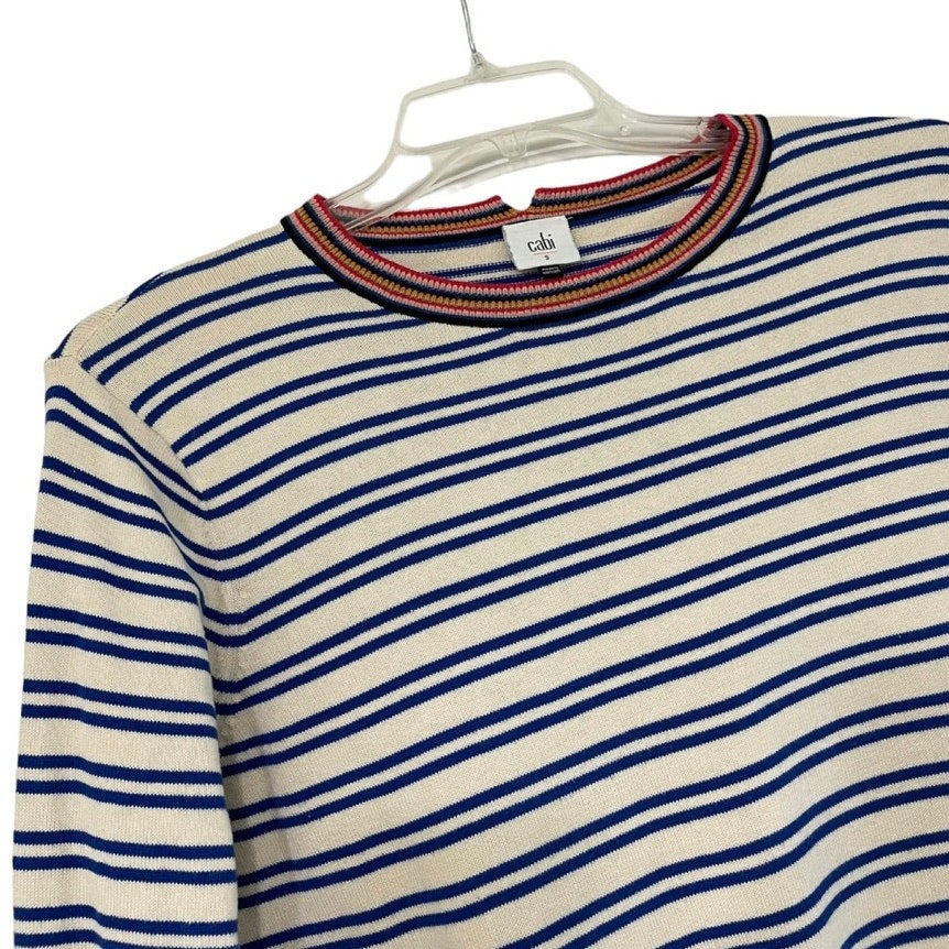 CAbi Blue and White Striped Knit Soft Long Sleeve Blouse