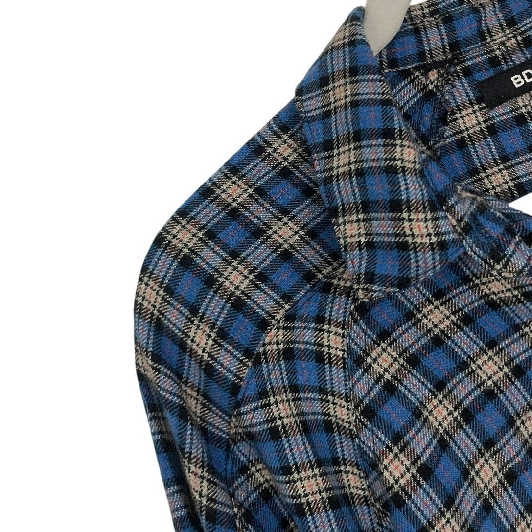 BDG Blue Plaid Oversized Flannel Button Down Top