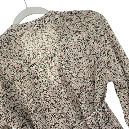 Forever 21 Sheer Floral Tie Back Button Down Blouse