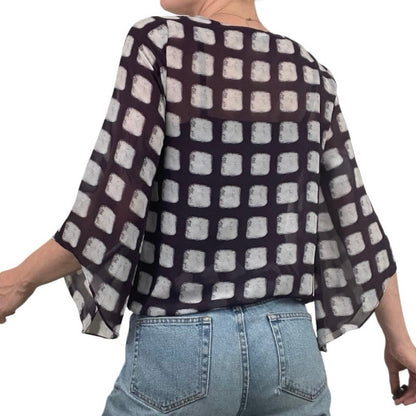 Alfani Petite Purple and White Sheer Patterned Blouse