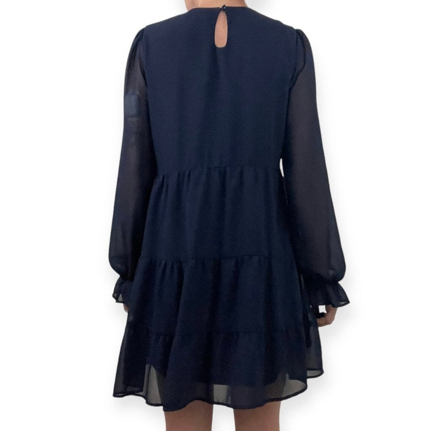 Altar’d State Navy Blue Ruffled Long Sleeve Mini Dress