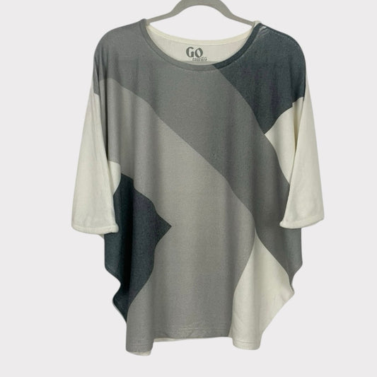GO Couture Vintage Edition Grey & White Color Block Half Sleeve Sweater