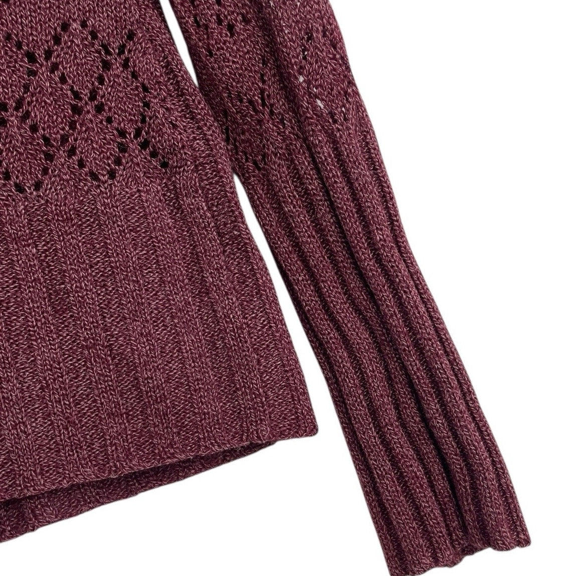 Axcess Maroon Sheer Boho Loose Knit V-Neck Ribbed Sweater