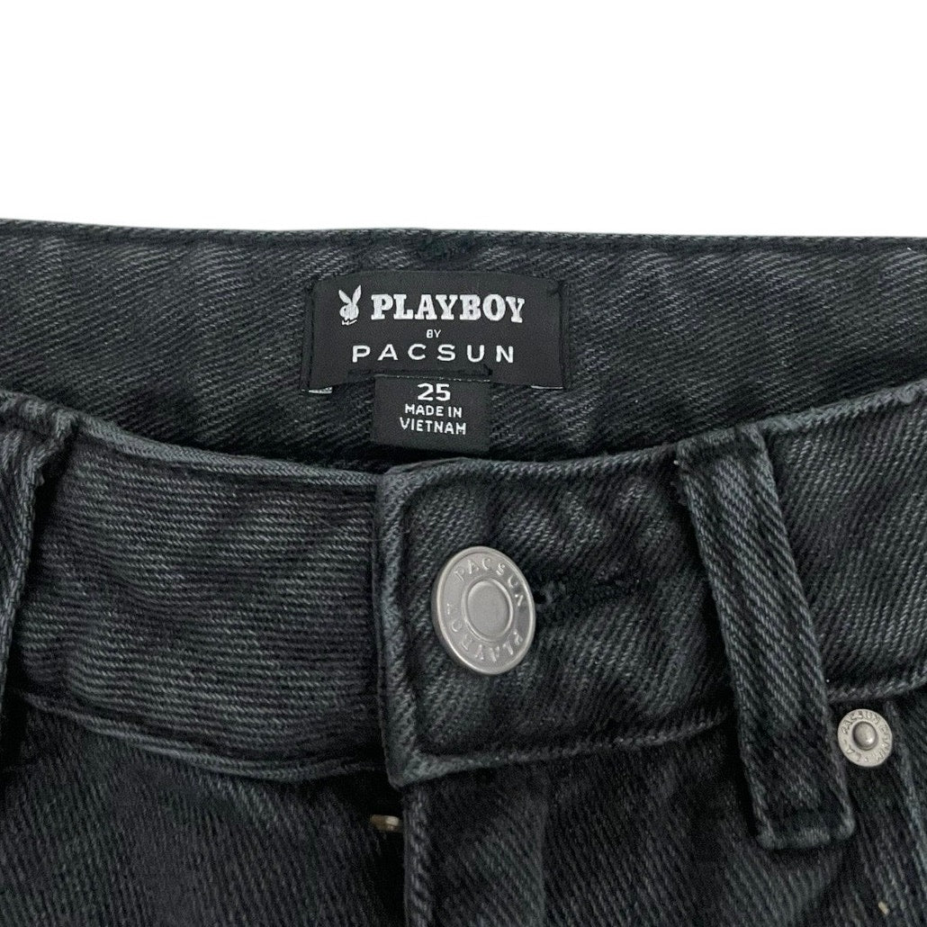 Playboy by PacSun Black Emrboidered High Rise Wide Leg Jeans