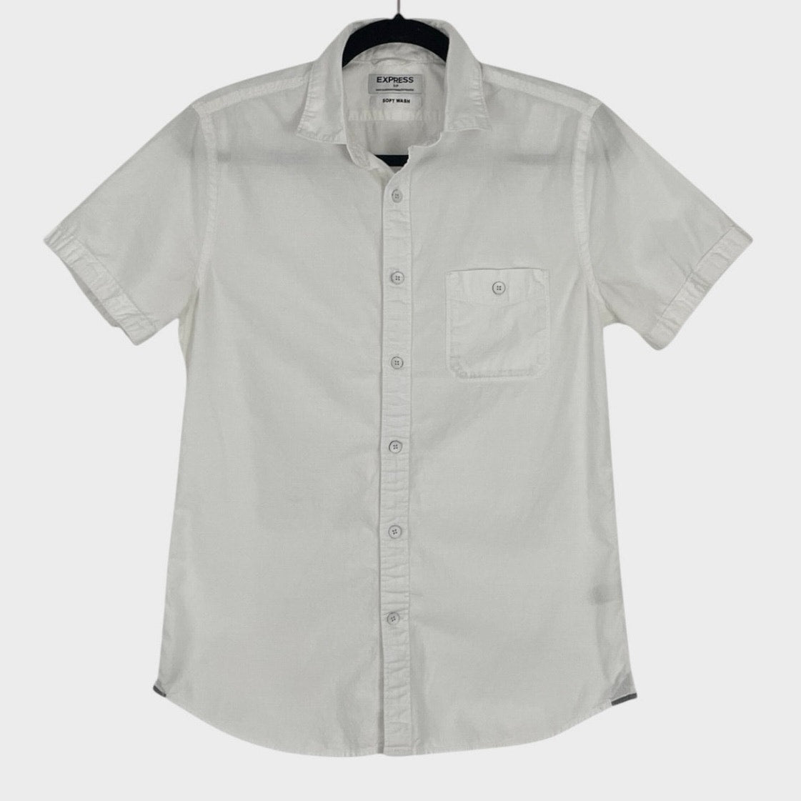 Express Soft Wash White Short Sleeve Button Down Shirt