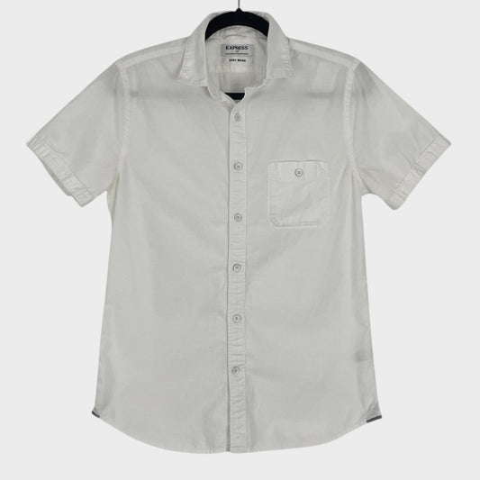 Express Soft Wash White Short Sleeve Button Down Shirt