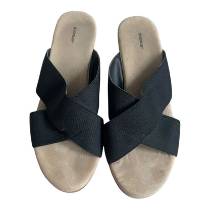 Avenue Black Elastic Strap Cork Wedge Sandals