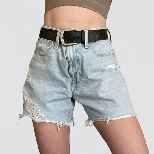 Madewell Light Wash Relaxed Mid-Length Denim Distressed Jean Shorts
