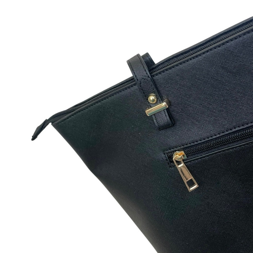 LoveVook Black Faux Leather Structured Tote Bag