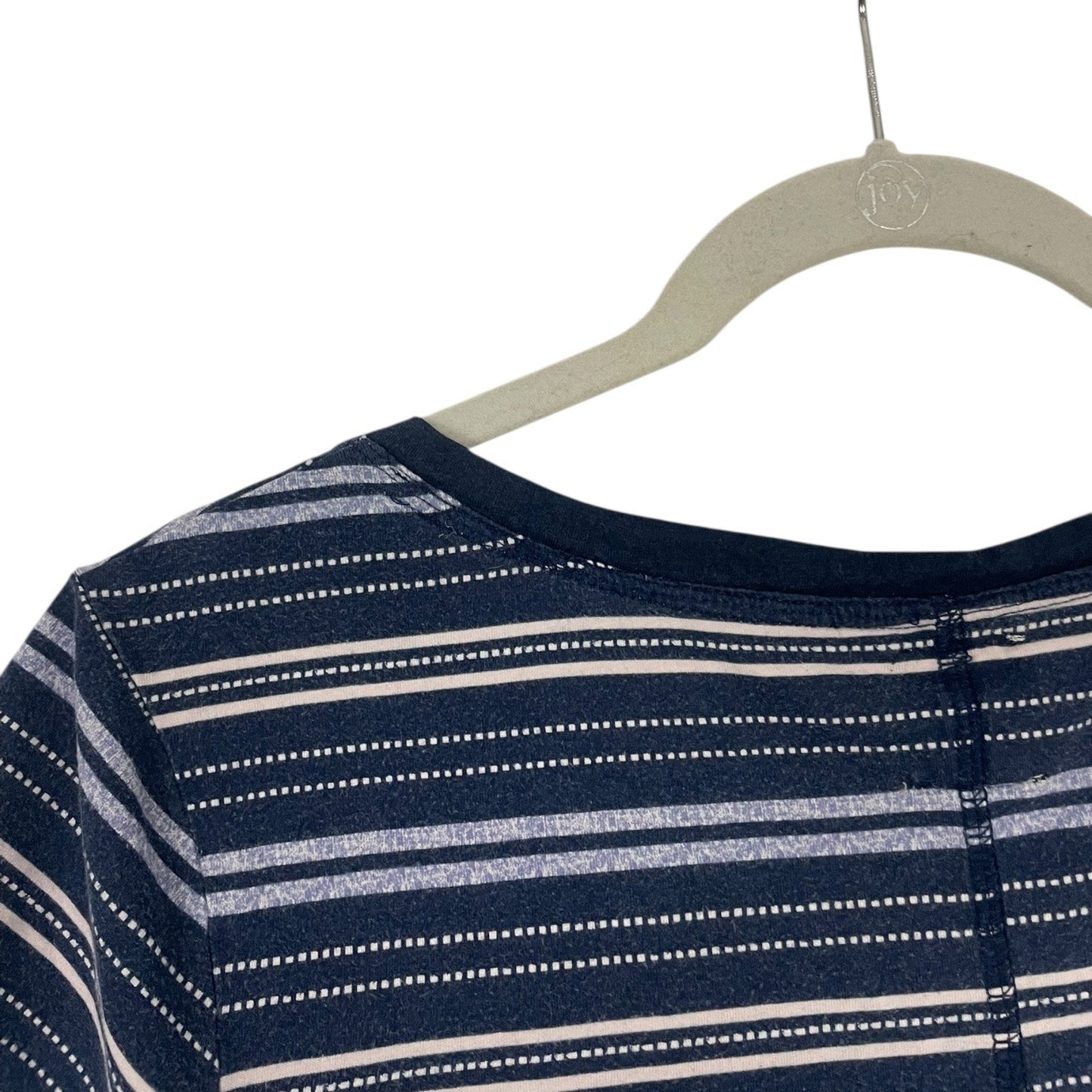 Lucky Brand Navy Blue & White Boho Striped Long Crewneck Top