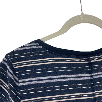 Lucky Brand Navy Blue & White Boho Striped Long Crewneck Top