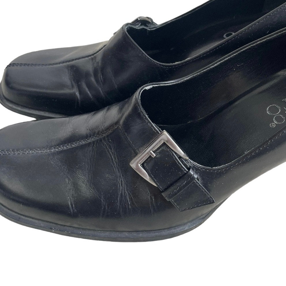 Franco Sarto Black Leather Buckle Heels