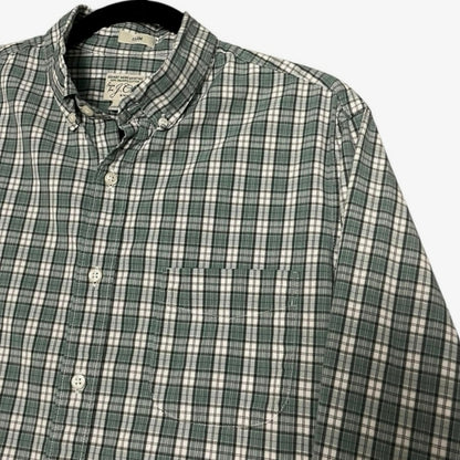 Sewn for J. Crew Mens Green Plaid Secret Wash Stretch Slim Fit Button Down Shirt