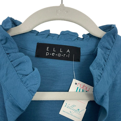 NWT Ella Pearl Ruby Jane Dusty Blue Long Sleeve Woven Notched Tier Dress