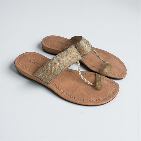 Coconuts by Matisse Gold Rhinestone Embellished Flip Flop Sandals