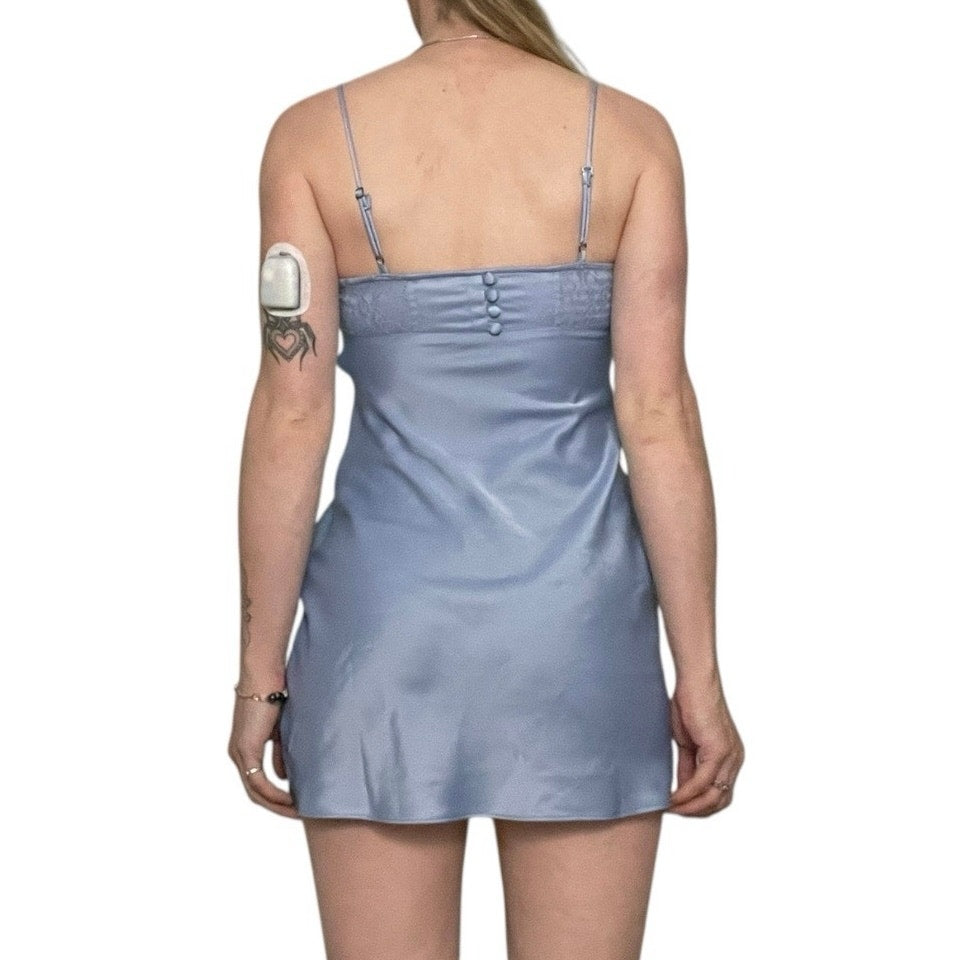 Urban Outfitters Silky Blue Lace Trim Mini Slip Dress