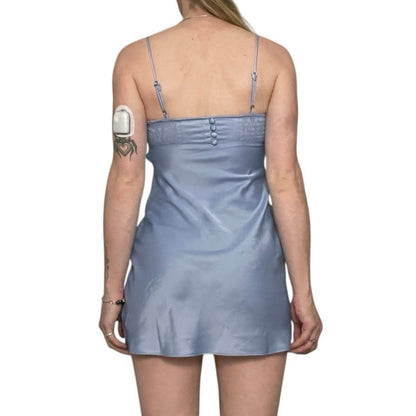 Urban Outfitters Silky Blue Lace Trim Mini Slip Dress