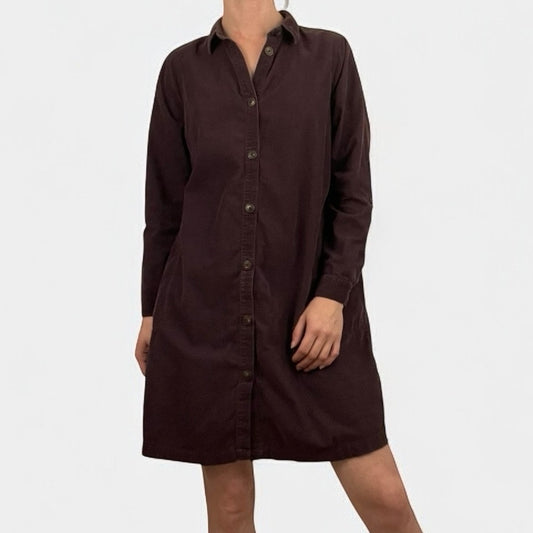 J. Jill Corduroy Maroon Button Down Long Sleeve Mini Dress