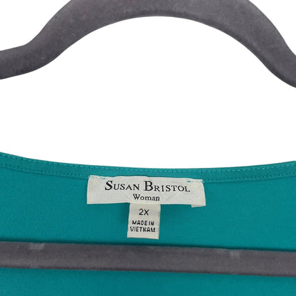 Susan Bristol Blue Crewneck Cropped Sleeve Blouse