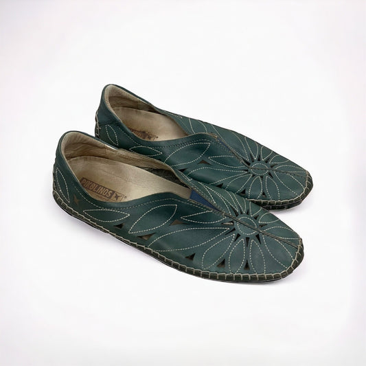 Pikolinos Teal Green Genuine Leather Cutout Flats