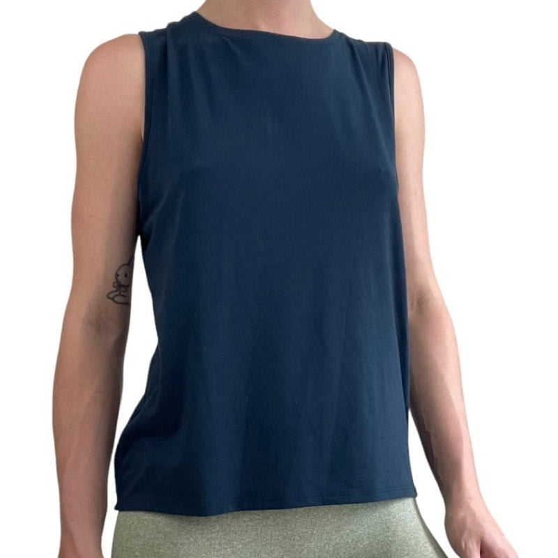 Athleta Soft Open Cutout Wrap Back Blue Tank Top