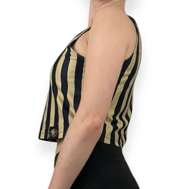 Zoozatz University of Colorado Black and Gold Striped Tank Top