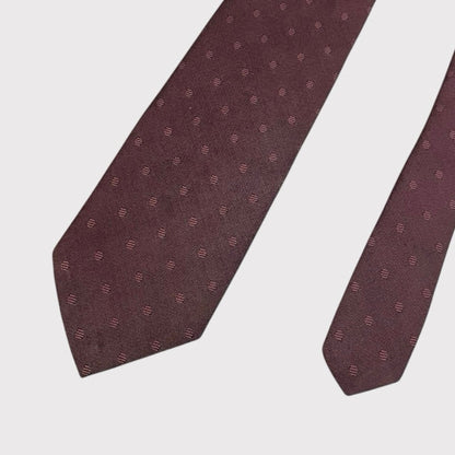 Elaan Red Brown Polka Dot Silk Mens Neck Tie