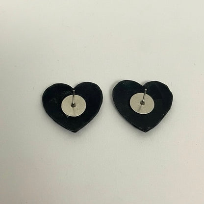 Vintage Purple Iridescent Heart Statement Stud Earrings