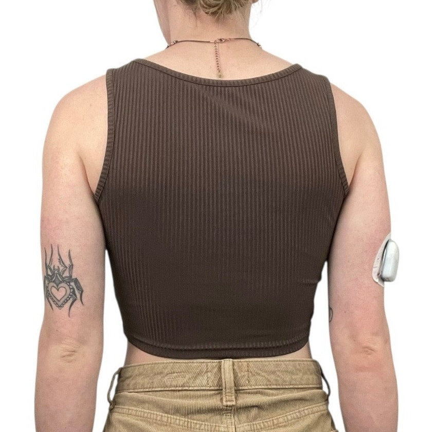 Brown Ribbed Cropped Tank Top