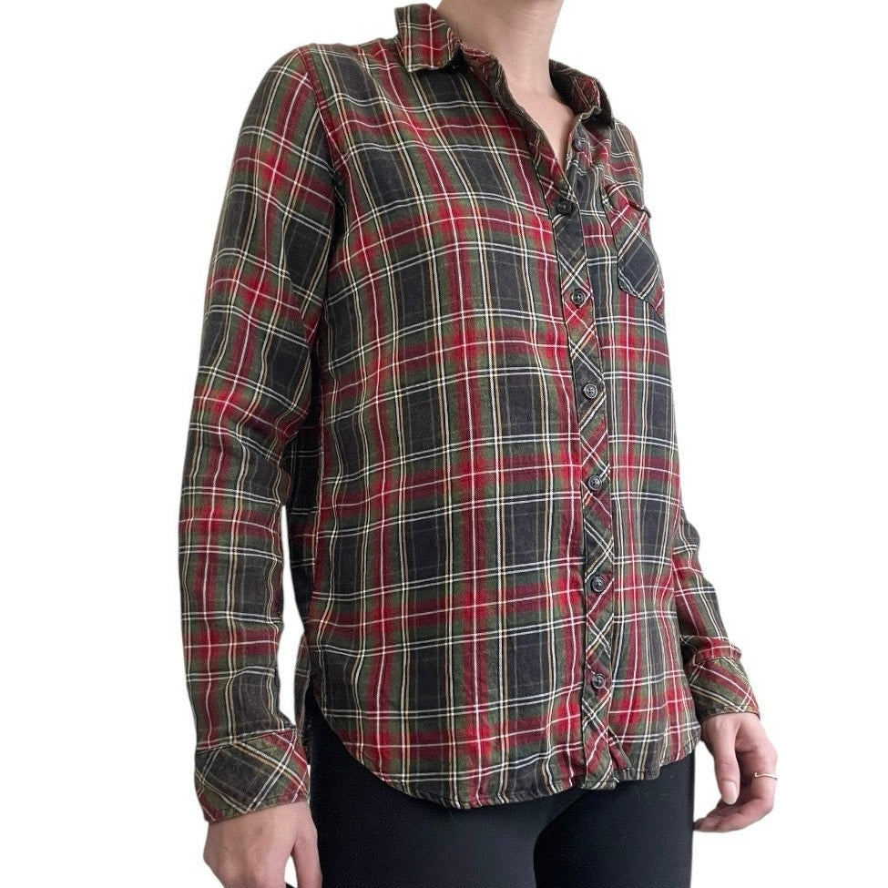 NWT Thread and Supply Red and Green Plaid Button Down Top