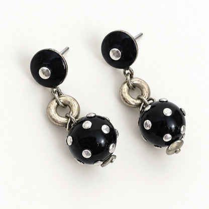 Black & Silver Tone Polka Dot Dangle Earrings